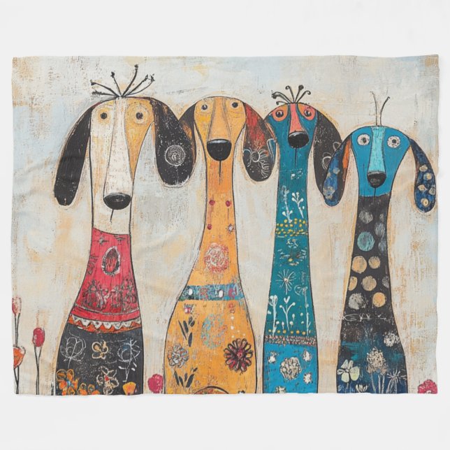 Fanciful Long Tall Hound Dogs Fleece Blanket (Front (Horizontal))