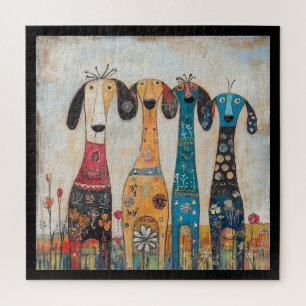 Fanciful Long Tall Hound Dogs Jigsaw Puzzle
