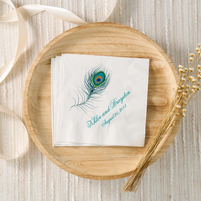 Fanciful Peacock Feather | Wedding Napkin (Creator Uploaded)