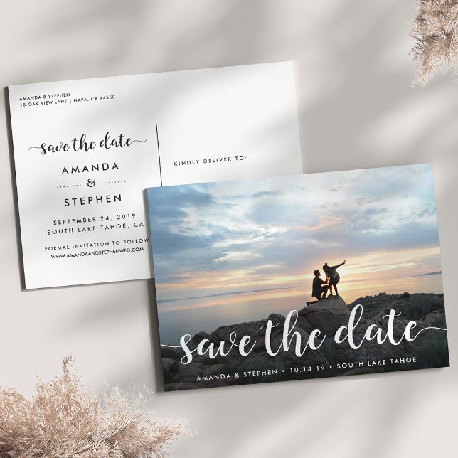Fanciful Script | Photo Save the Date Announcement Postcard (Creator Uploaded)