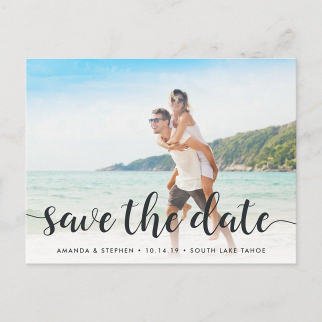 Fanciful Script | Photo Save the Date Announcement Postcard (Front)