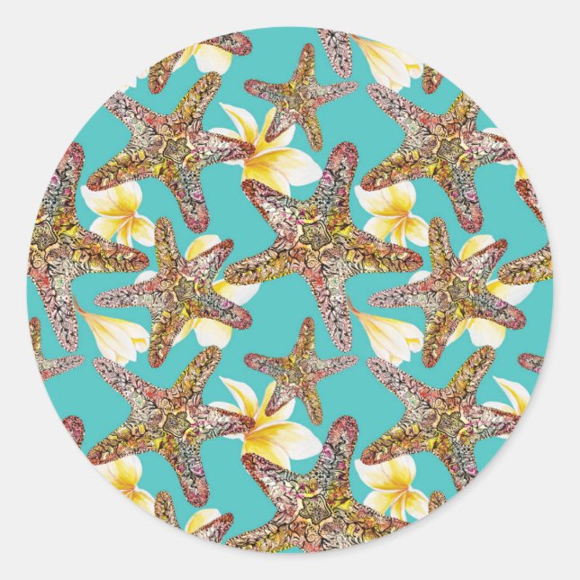 Fanciful Starfish Pattern Classic Round Sticker (Front)