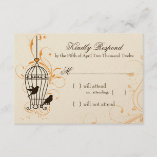 Fanciful Swirls Birdcage Orange & Brown RSVP Card