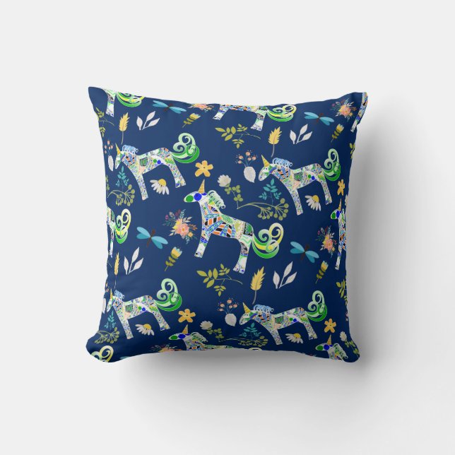 Fanciful Unicorns and Dragonflies Cushion (Front)