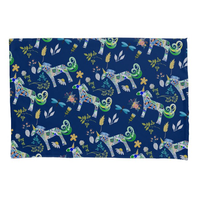 Fanciful Unicorns and Dragonflies Pillowcase (Front)
