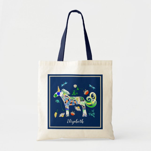 Fanciful Unicorns and Dragonflies Tote Bag (Front)