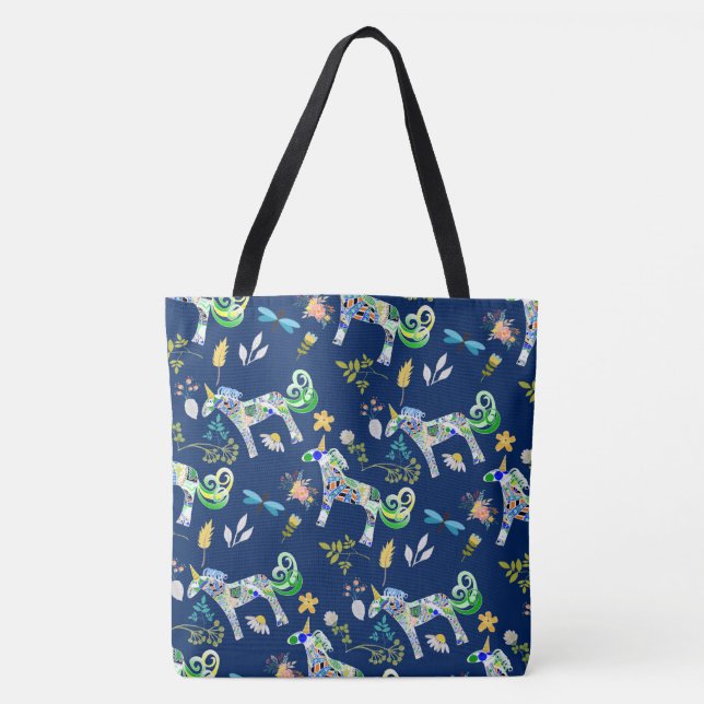 Fanciful Unicorns and Dragonflies Tote Bag (Front)