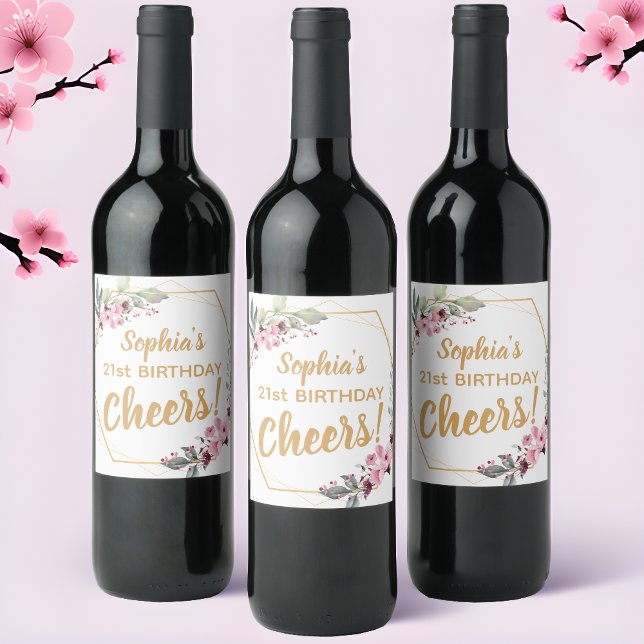 Fancy 21st Birthday Wine Labels - Cherry Blossom (Raise a Glass to the Blossoming Joy! 🌸🍷)