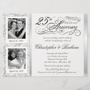 Fancy 25th Anniversary Invitations - Then & Now
