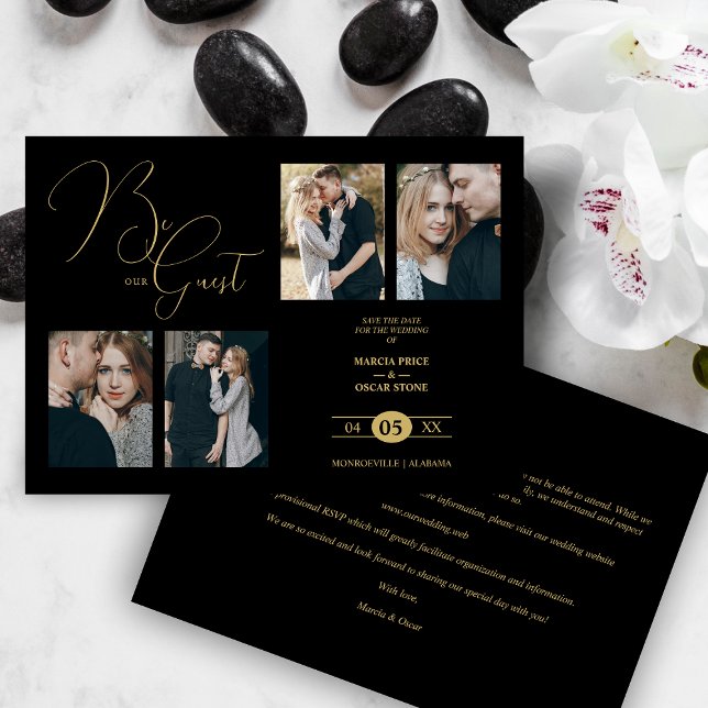 Fancy 4 Multi Photos Be our Guest Black Wedding Save The Date (Creator Uploaded)