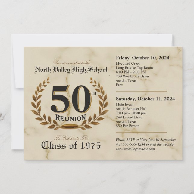 Fancy 50th High School Reunion - Two-Day Event Invitation (Front)