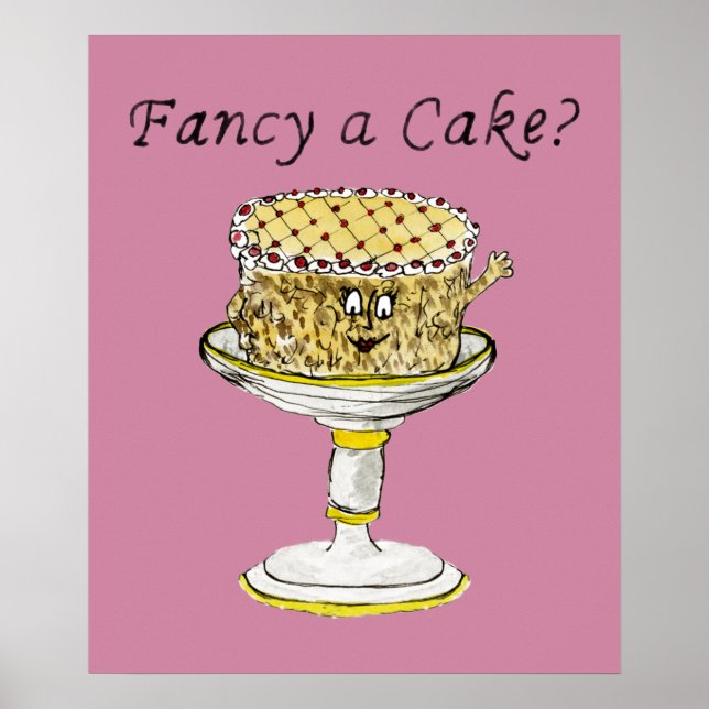 Fancy A Cake Funny Quirky Strawberry Cheesecake Poster (Front)