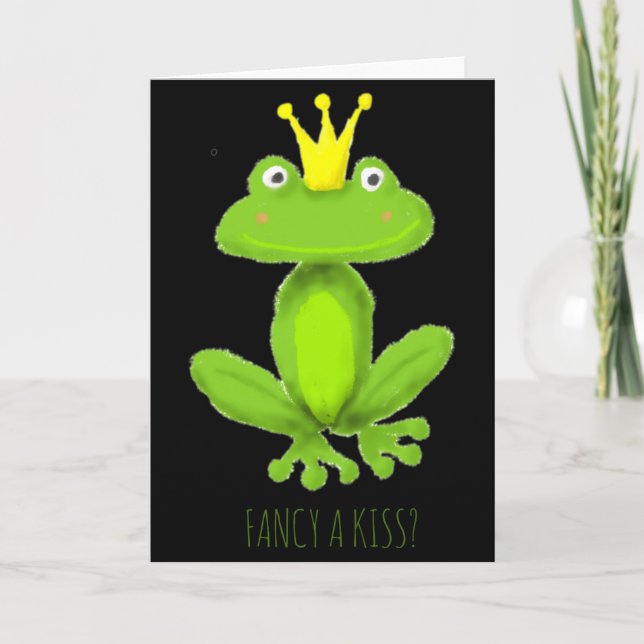 Fancy A Kiss Frog Prince Cartoon Valentiness Day T Card (Front)