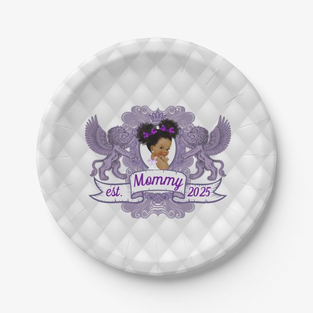 Fancy African Baby Girl Purple|White Princess  Paper Plate (Front)