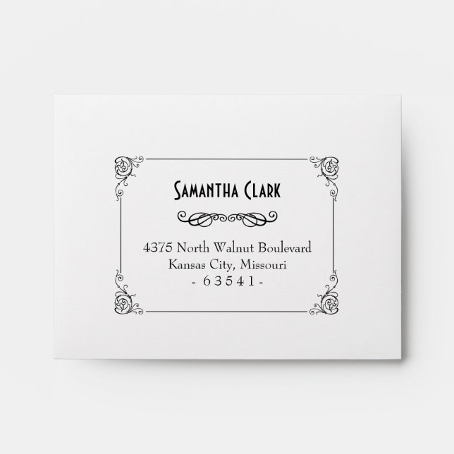Fancy Art Deco Black & White RSVP Envelopes (Front)
