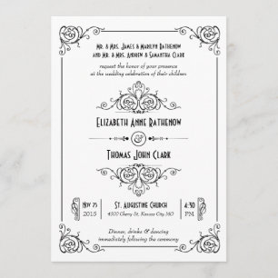 Fancy Art Deco Black & White Wedding Invitations