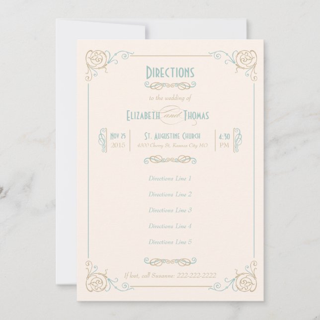 Fancy Art Deco Blue & Cream Insert Card (Front)