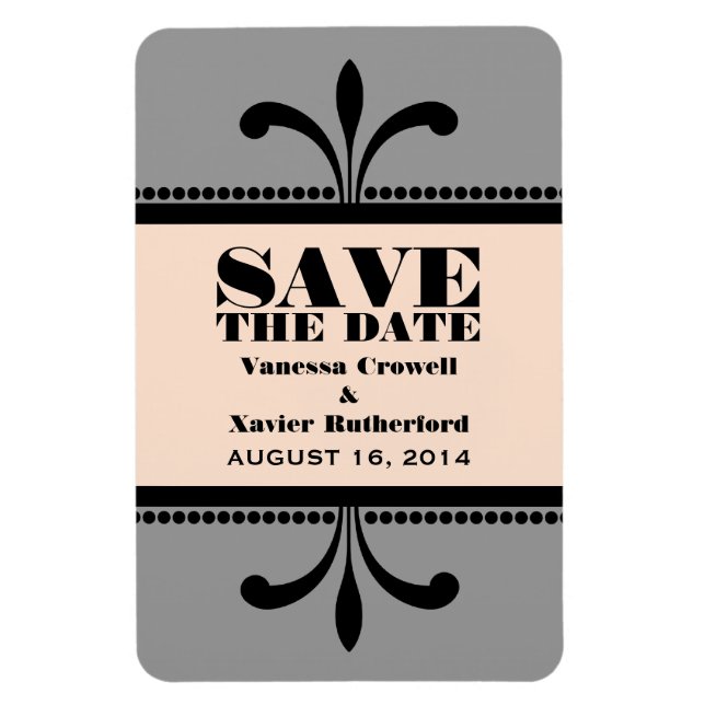 Fancy Art Deco Save the Date Magnet Grey/Peach (Vertical)