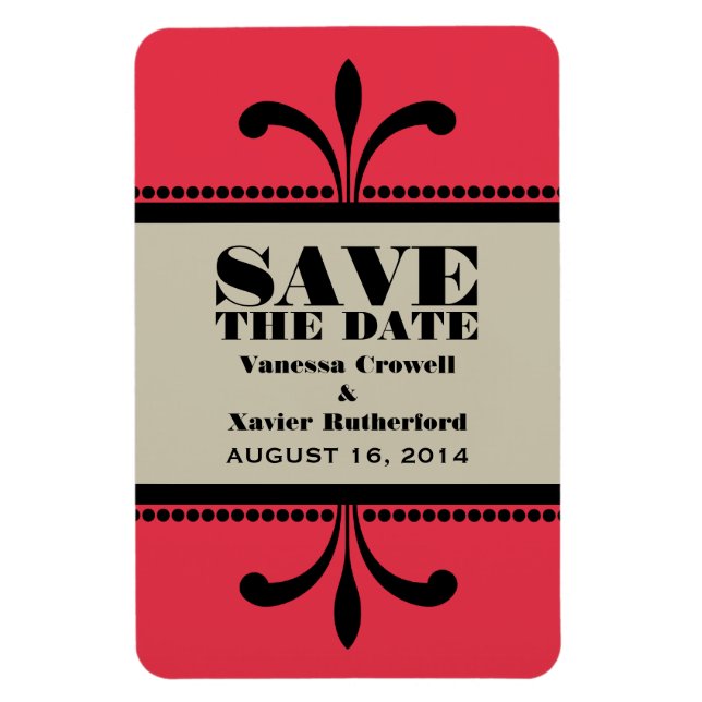 Fancy Art Deco Save the Date Magnet Red/Beige (Vertical)