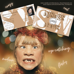 Fancy Beige White with Photo Logo and Monogram Business Card