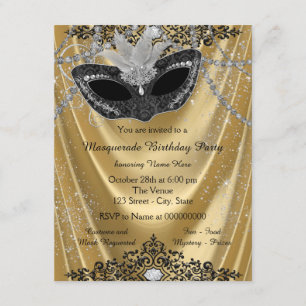 Fancy Black and Gold Masquerade Party Invitation