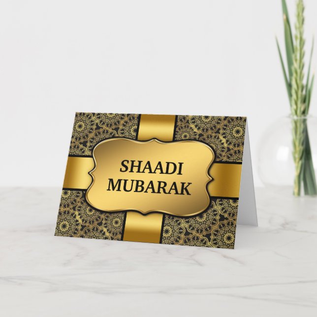 Fancy Black and Gold Shaadi Mubarak Card (Front)