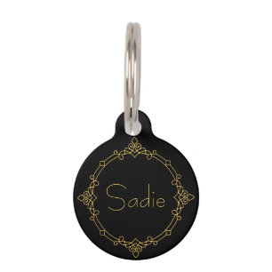 Fancy Black and Golden Yellow Pet Name Ornamental Tag