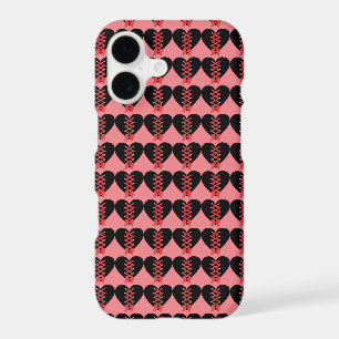 Fancy Black and Red Hearts on Pink Background