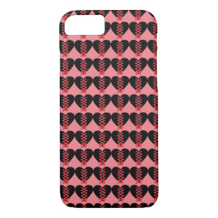 Fancy Black and Red Hearts on Pink Background iPhone 8/7 Case