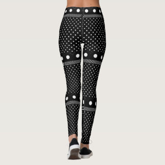 Fancy Black and White Border Retro Polka Dot Leggings