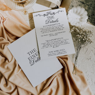 Fancy Black And White Floral Boho Wedding Details Enclosure Card