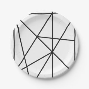 Fancy Black and White Simple Geometric Pattern Paper Plate