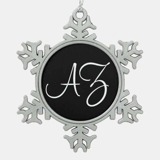 Fancy Black and White Snowflake Pewter Christmas Ornament (Front)