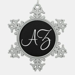 Fancy Black and White Snowflake Pewter Christmas Ornament