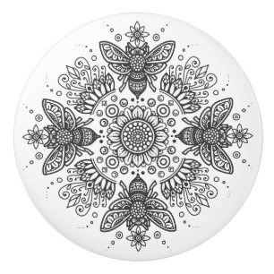Fancy Black Bees Ceramic Knob