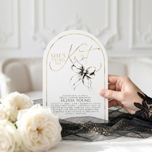 Fancy Black Bow She's Tying The Knot Bridal Shower Invitation