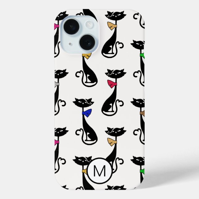 Fancy Black Cats Quirky Pattern Monogram Case-Mate iPhone Case (Back)