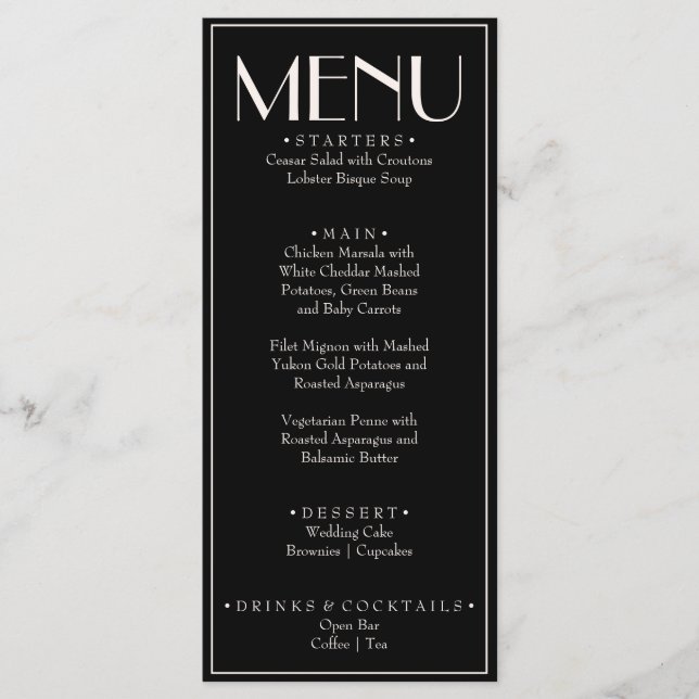 Fancy Black Cream Old Money Retro Luxury Wedding Menu (Front)