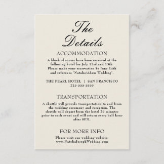 Fancy Black Cream Old Money  Wedding Details     Enclosure Card
