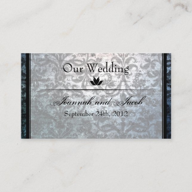 Fancy Black Damask Wedding Website Card (Front)