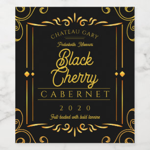 Fancy black faux gold homemade wine personalised label
