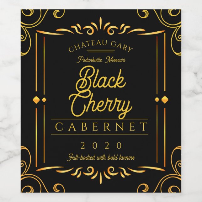 Fancy black faux gold homemade wine personalised wine label (Single Label)