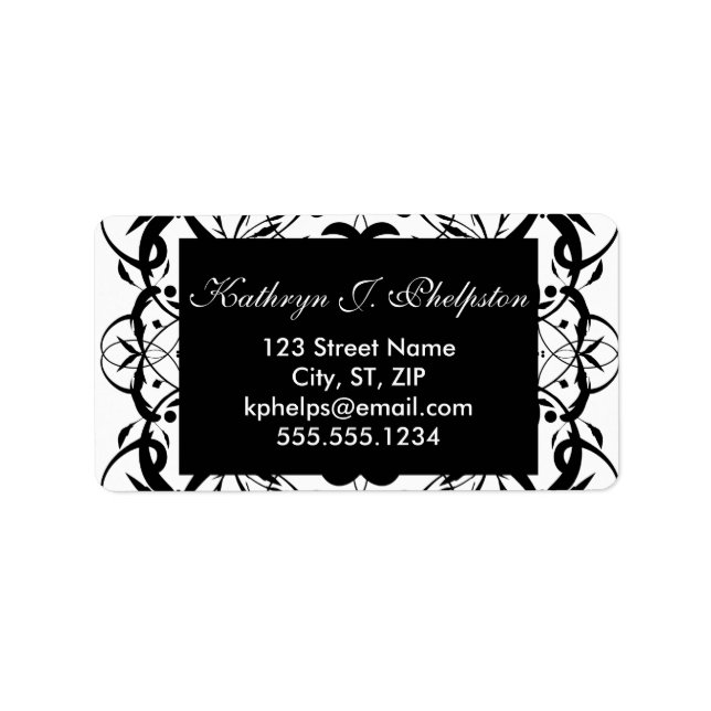 Fancy Black Flourish Personalised Address Label (Front)