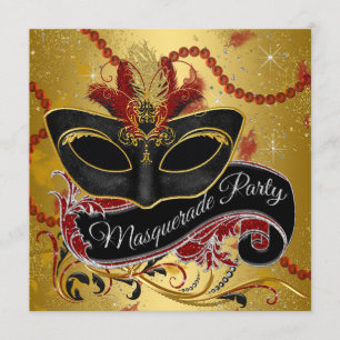 Fancy Black Gold Masquerade Party Invitation