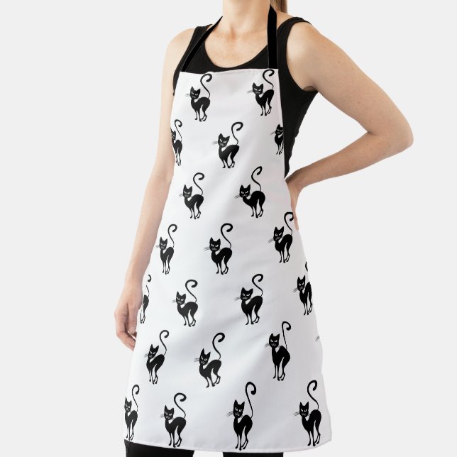 Fancy Black Kitty Cat Apron (Insitu)