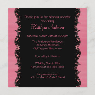 Fancy Black & Pink Trim Bridal Shower Invitation