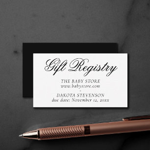 Fancy Black Script   Elegant Shower Registry Enclosure Card