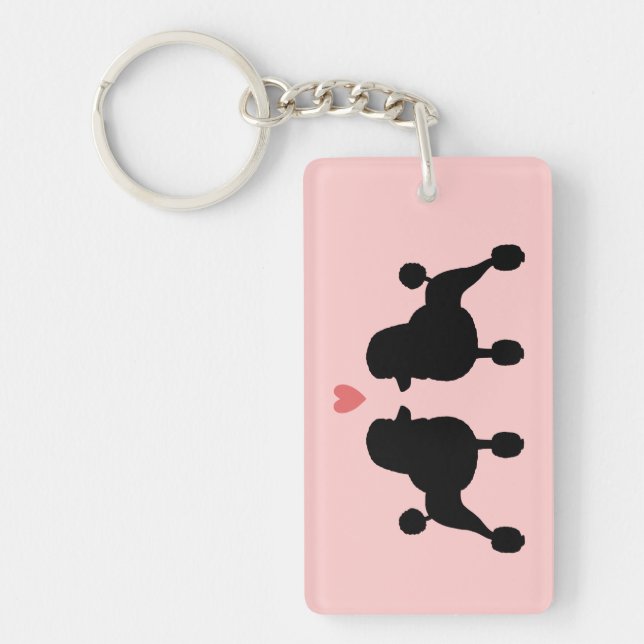 Fancy Black Standard Poodle Silhouettes with Heart Key Ring (Front)