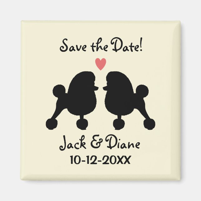 Fancy Black Toy Poodles Wedding Save the Date Magnet (Front)