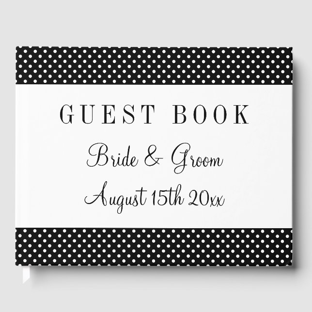 Fancy black & white polka dot wedding personalised guest book (Front)
